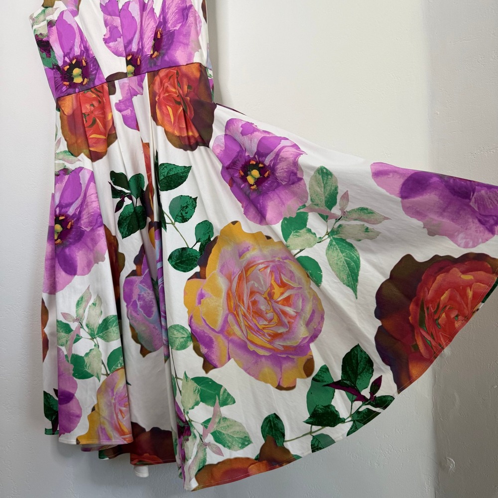 Calvin Klein Floral Fit & Flare Dress 8 White Roses Garden Party Wedding Guest - Picture 7 of 12